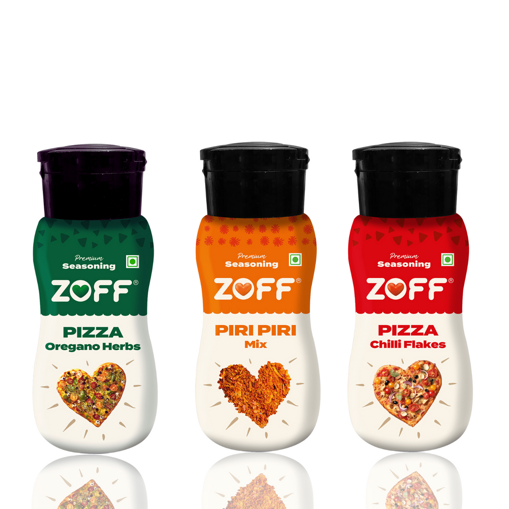Zoff Seasoning Combo -Pack of 3, Piri-Piri Masala 70g, Pizza Oregano 70g , Pizza Chilli Flakes 65g