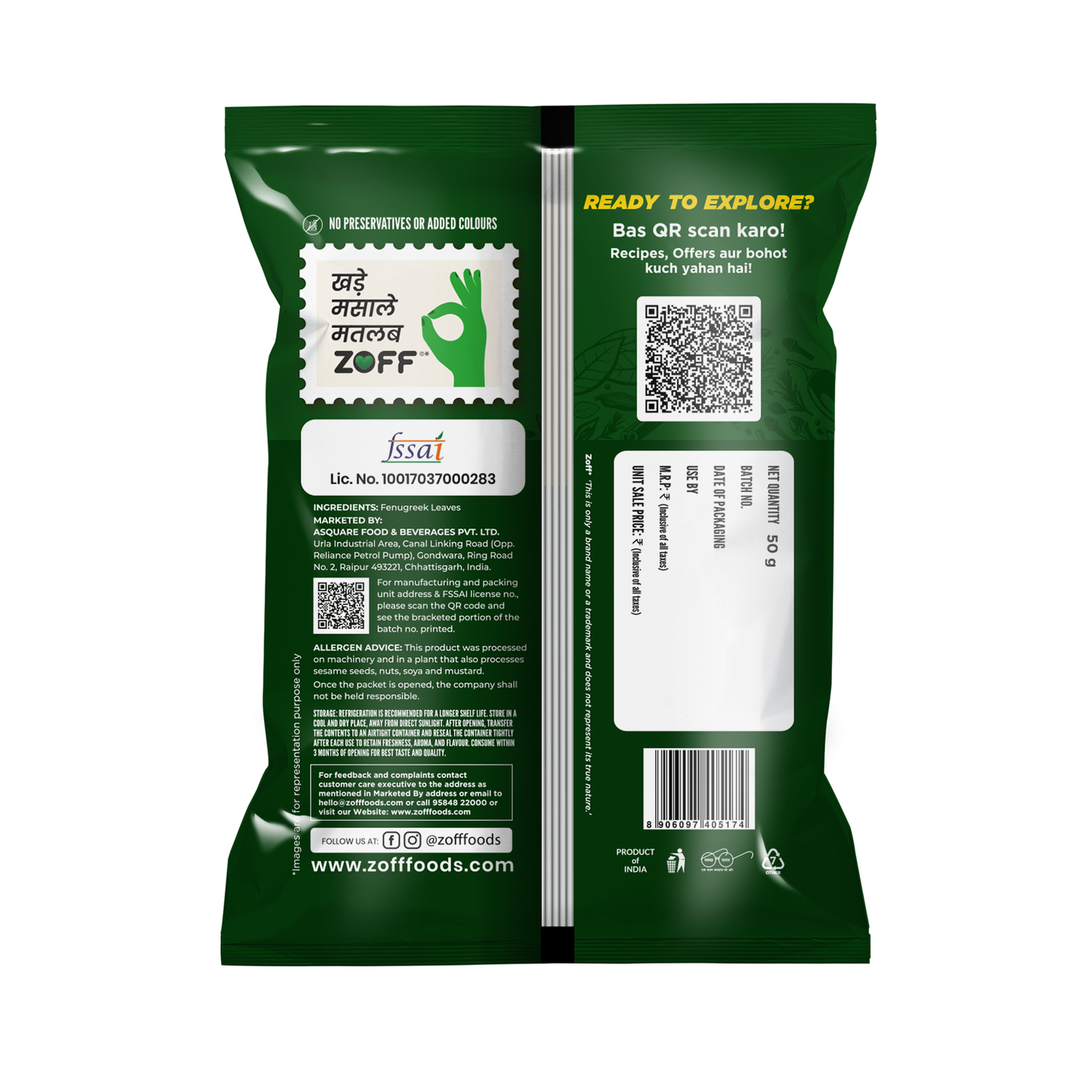 Zoff Kasuri Methi | Premium Dried Fenugreek Leaves for Curries & Gravies | 50g