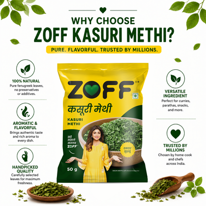 Zoff Kasuri Methi | Premium Dried Fenugreek Leaves for Curries & Gravies | 50g