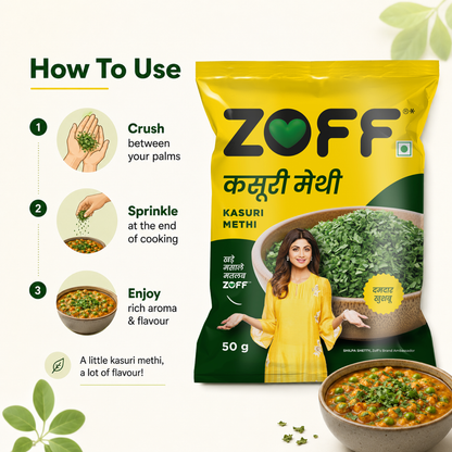 Zoff Kasuri Methi | Premium Dried Fenugreek Leaves for Curries & Gravies | 50g