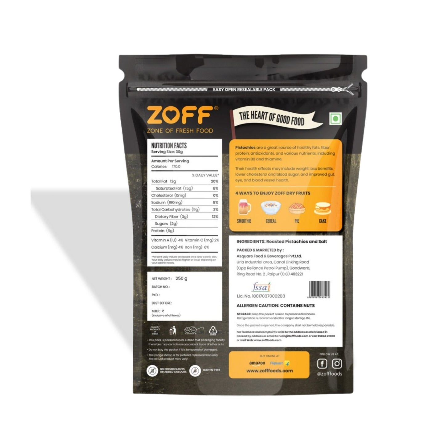 Zoff Roasted & Salted Pista | Net weight - 250g