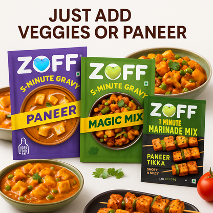Zoff Quick Mix Combo – 5-Minute Gravy & 1-Minute Marinade | Pack of 3 (Paneer Gravy, Magic Mix, Paneer Tikka)