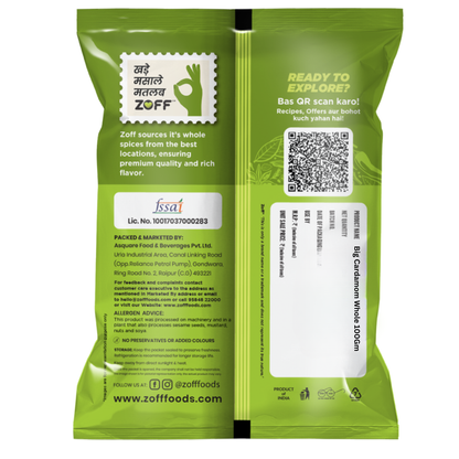 Green Zoff spice packet with text and QR code on a white background