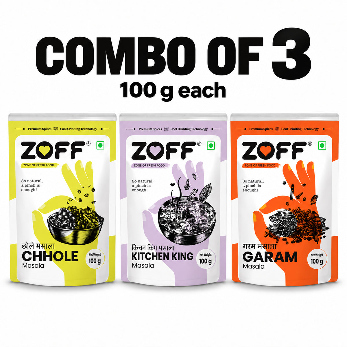 ZOFF Garam Masala, Chhole Masala and Kitchen King combo 3
