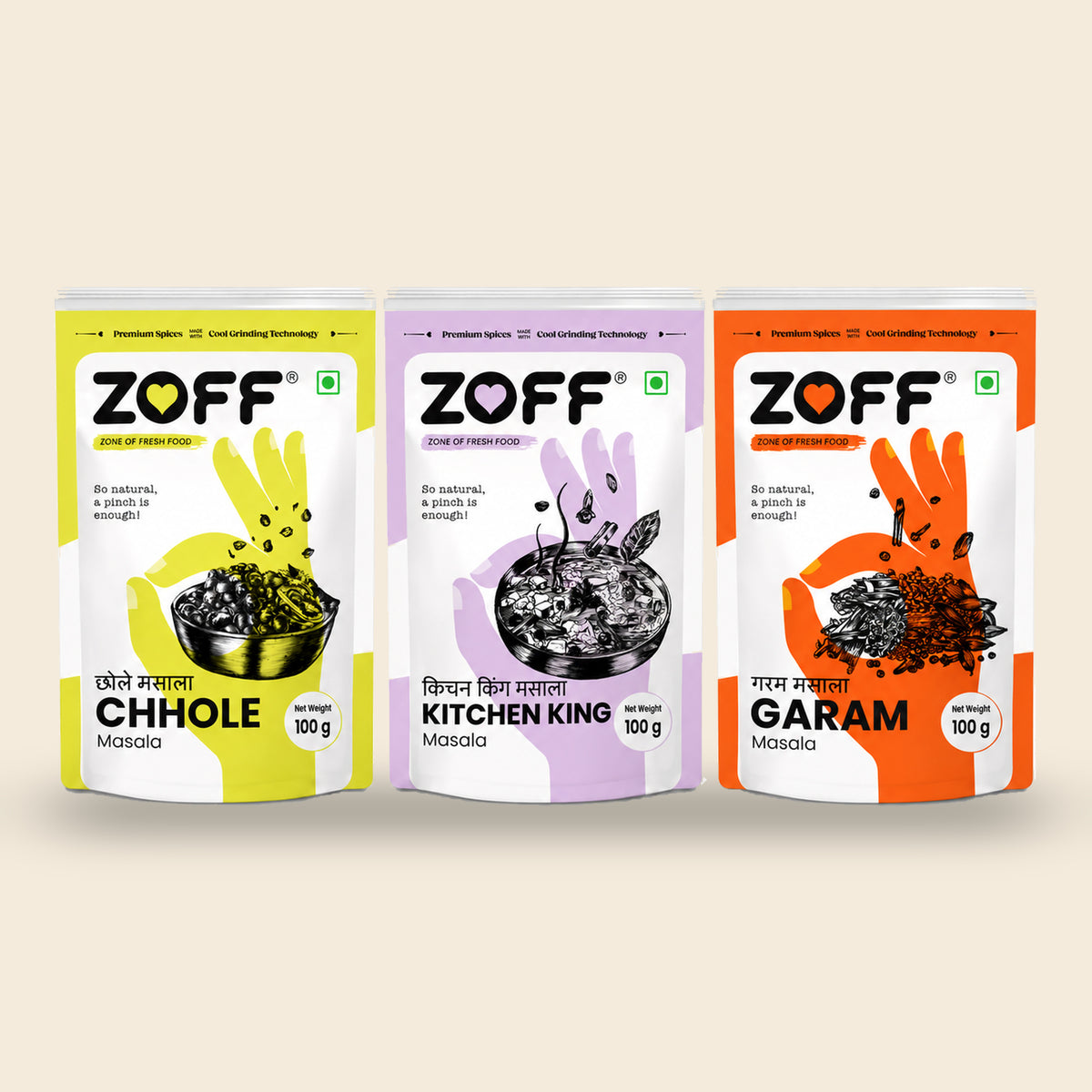 ZOFF Garam Masala, Chhole Masala and Kitchen King combo pack
